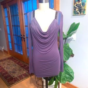 BCBG jersey top size M in rich lavender grey color.  Plunging neckline.  HOT.
